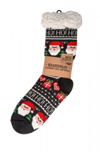 Hütten- Socken, ABS, extra- flauschig- gefüttert mit Weihnachtsmotiv