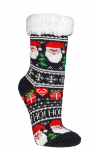 Hütten- Socken, ABS, extra- flauschig- gefüttert mit Weihnachtsmotiv